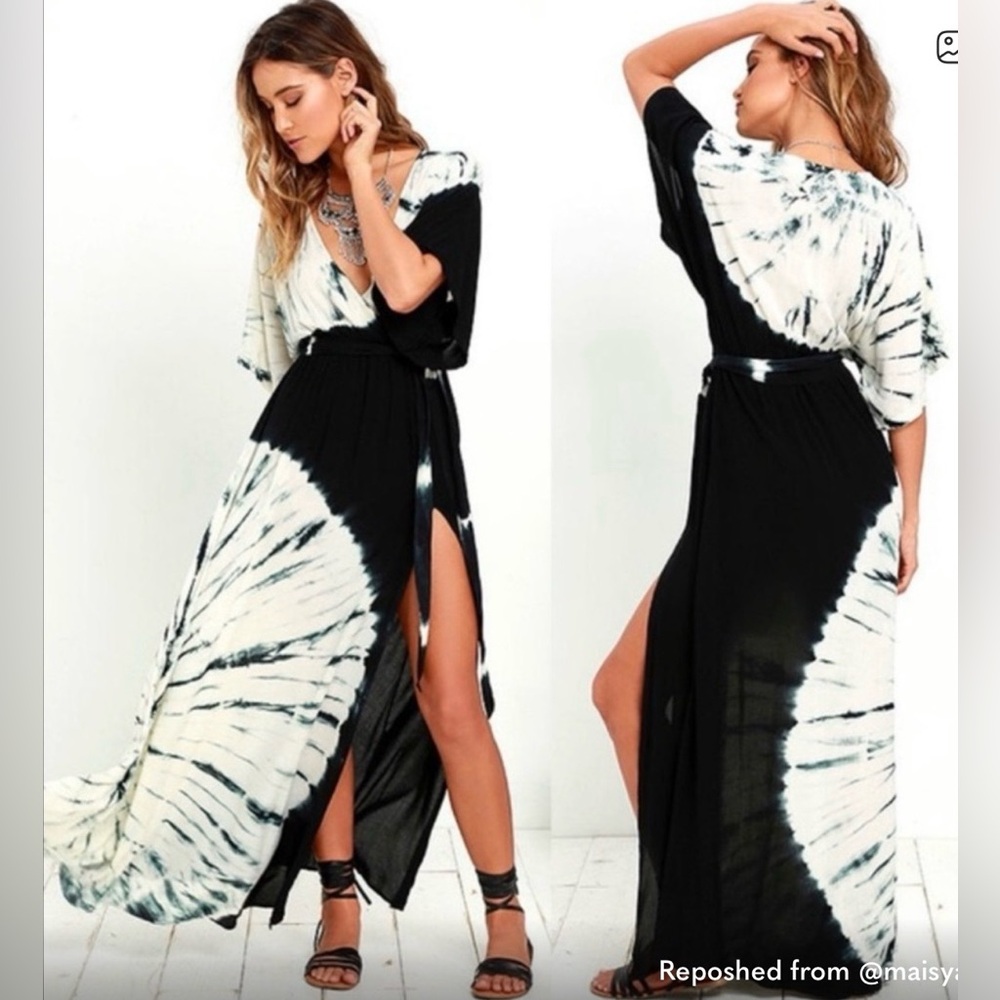 Boho Lulu's Black & White Tie-Dye Maxi Dress size M
